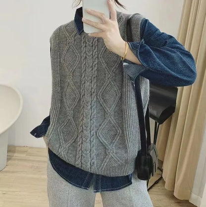 Women's Knitted Sweater Vest All-Match Pullover Comfortable Simple Elegant Casual O-Neck Sleeveless Streetwear Solid Tops