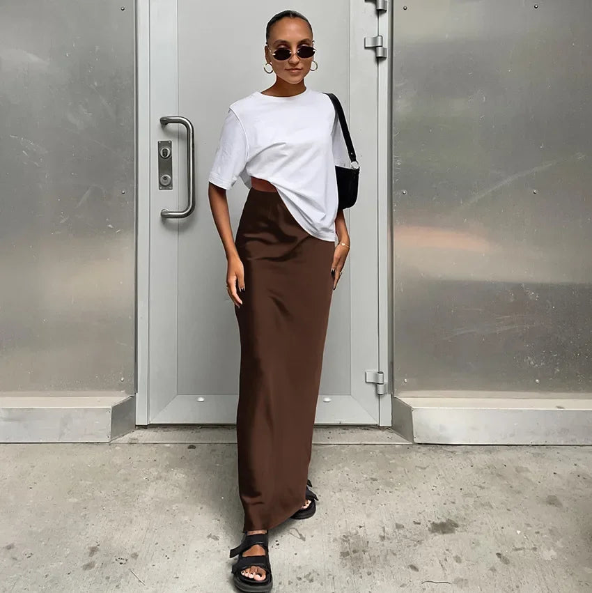 maoxiangshop  -  Autumn Lady Black Skirts Elegant Women Imitation Acetate Satin Black Skirt Women Commuter Satin Dape Fishtail Long Skirts