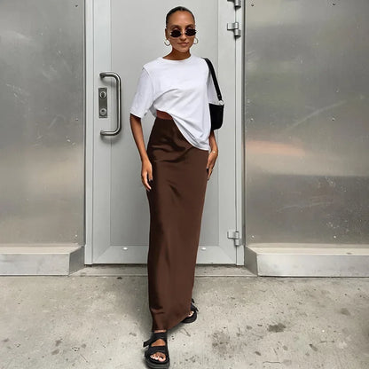 maoxiangshop  -  Autumn Lady Black Skirts Elegant Women Imitation Acetate Satin Black Skirt Women Commuter Satin Dape Fishtail Long Skirts