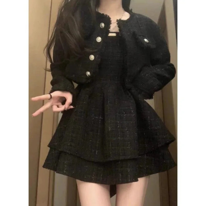 maoxiangshop Fashion Temperament Suit Dress Female Clothes Tight Waist Suspender Skirt Pettiskirt Short Coat Socialite Two Piece Set Woman