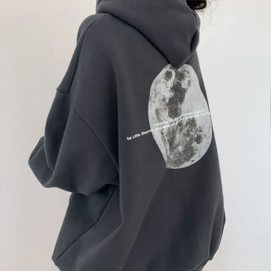 Women's Vintage Long Sleeve Letter Print Sweatshirts Winter American Retro Hooded Oversized Female Fashion Loose Top
