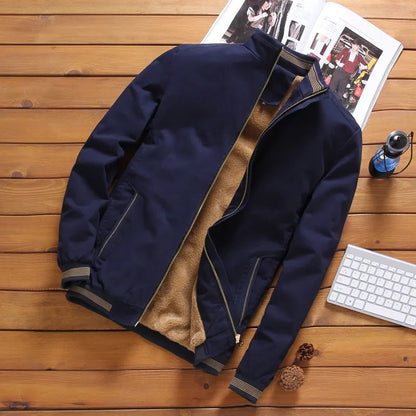 maoxiangshop Autumn Winter Fleece Jacket Men Coat Jackets Solid Color Fashion Casual Coat Khaki Black Military Baseball Coats Clothing