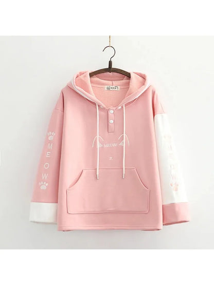 Winter Women Cartoon Embroidery Fleece Hoodies Sweatshirts Casual Long Sleeve Patchwork Tracksuits Female Pullover Moletom