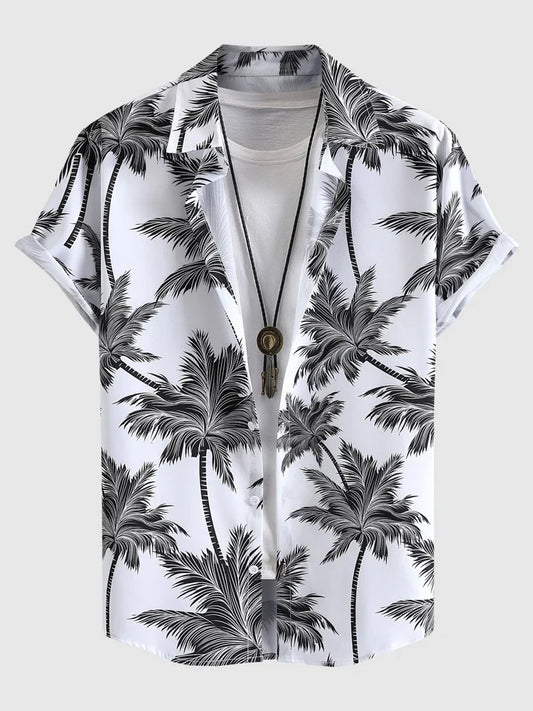 maoxiangshop Hawaiian Shirts for Men Tropical Coconut Tree Print Short Sleeve Shirt Summer Beach Casual Button Vacation Tops