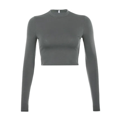 maoxiangshopSolid Basic Long Sleeve Womens Tshirt Casual Black White Fashion Crop Top T Shirt Ladies Fashion Korean Tee Shirt