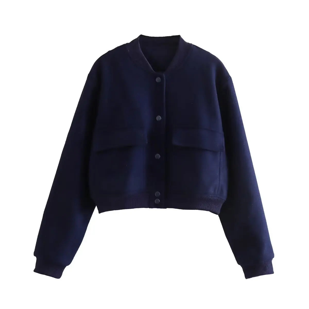 maoxiangshop  -  Fashion Solid Basball Coat Women Elegant O-Neck Oblique Pocket Short Coat Spring Autumn Casual Ladies Restro Jackets Coats