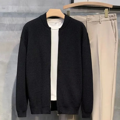 maoxiangshop New Autumn Winter Men's Knitted Cardigan Sweater Simple Versatile Solid Color Trendy Jacket Thick Crew Neck Pullover