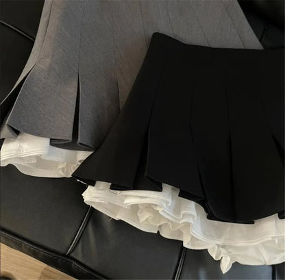 Y2K Women Black Gray Vintage Korean Japan Ruffles Mini Pleated Skirts Kawaii Aesthetic High Waist A-line Goth Skirt Alt Clothes