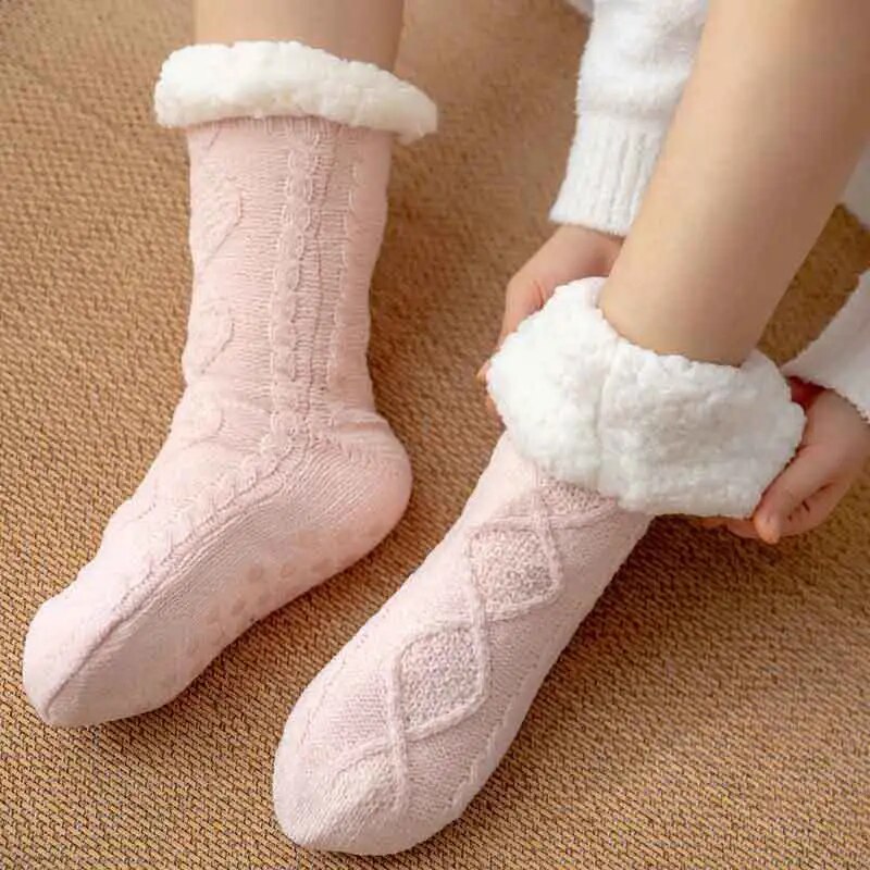 maoxiangshop Thickened Winter Woven Thermal Cashmere Socks Floor Socks Women's Carpet Home Plus Socks Velvet Sleep Socks Slippers Leg Cover