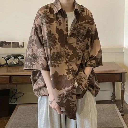 maoxiangshop Shirts Men Retro Handsome Hawaiian Stylish Breathable Baggy Casual  Hip Hop Streetwear Popular Summer Рубашки Clothing