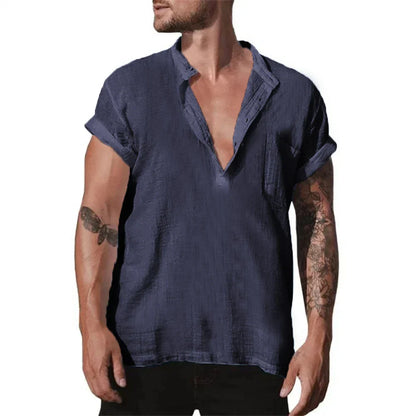 maoxiangshop Summer Cotton Linen Casual Shirt for Men Loose Casual Breathable Men's Lightweight Large Shirt Large Size Oversized T Shirt
