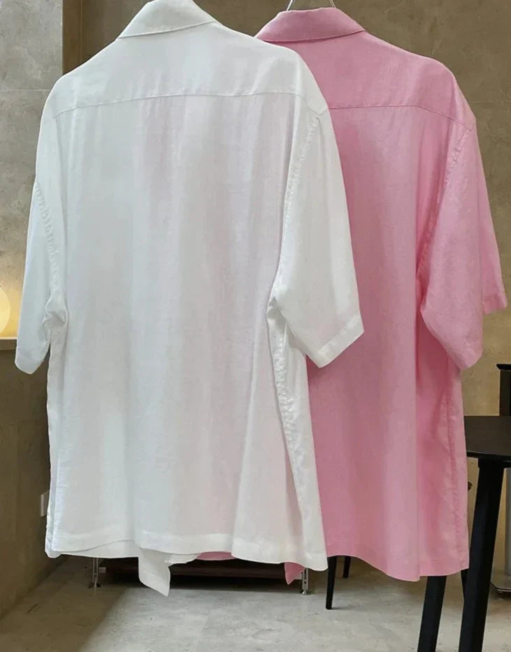 maoxiangshop 2024 Summer Slightly Transparent Linen Short Sleeve Shirt Women Design Sense Lapel Loose Silhouette Cool Top Female