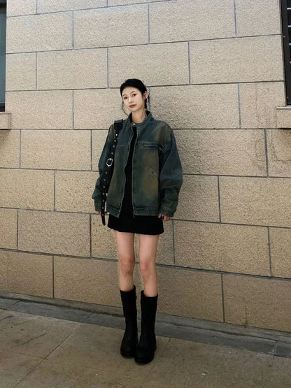Vintage Plus Size Denim Coat Women Spring and Autumn 2023 New Loose American Jacket Ins Fashion Casual Streetwear Top