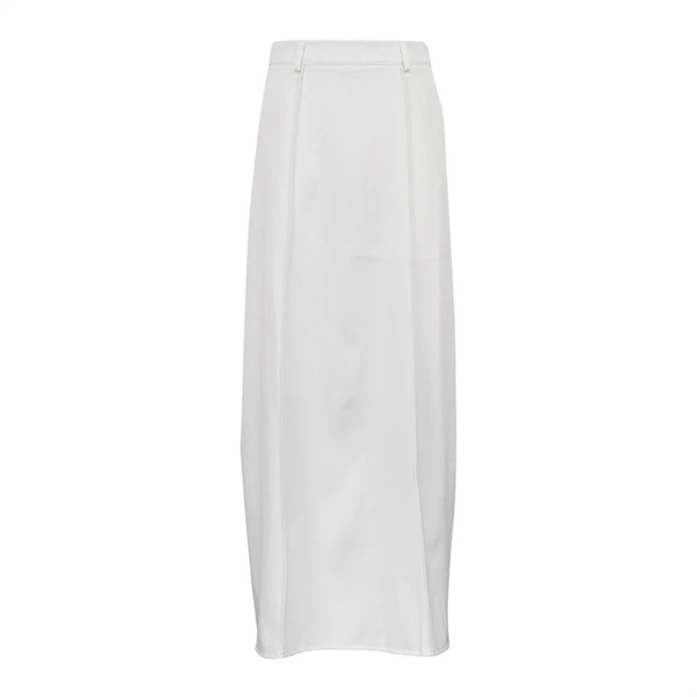 maoxiangshop -  White Long Straight Maxi Skirt for Women Summer Autumn Elegant   High Waist Office Lady Simple Skirt with Pocket Streetwear
