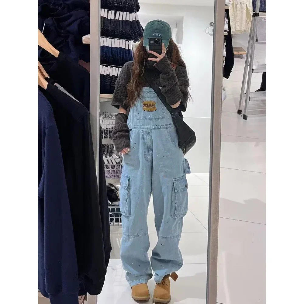 Casual Women Pockets Loose Suspender Denim Overall Trousers Jean Jumpsuits Women Overalls Jean Suspender Pants mon jeans