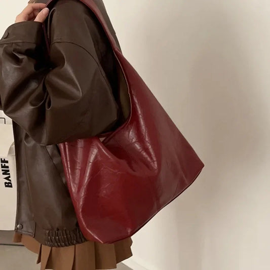 Fashion Red Womens Shoulder Bag Vintage Designer Large Capacity Casual Tote Bag Autumn and Winter Korean Fashion Handbag