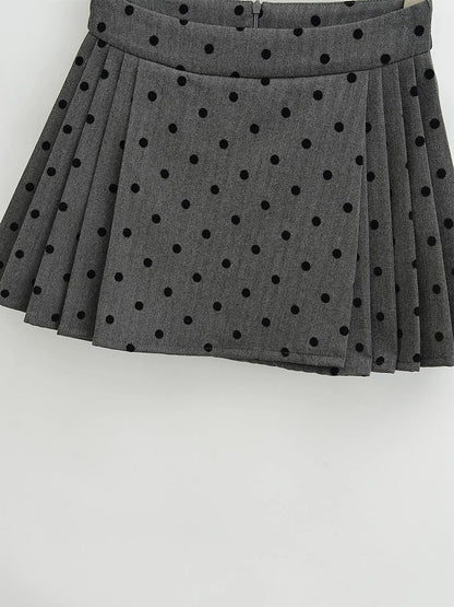 maoxiangshop  -  2024 Women Fashion Sweet Polka Dot Chic Pleated Mini Skirt Preppy Style Mid Waist Short Skirts Cute Split Skorts
