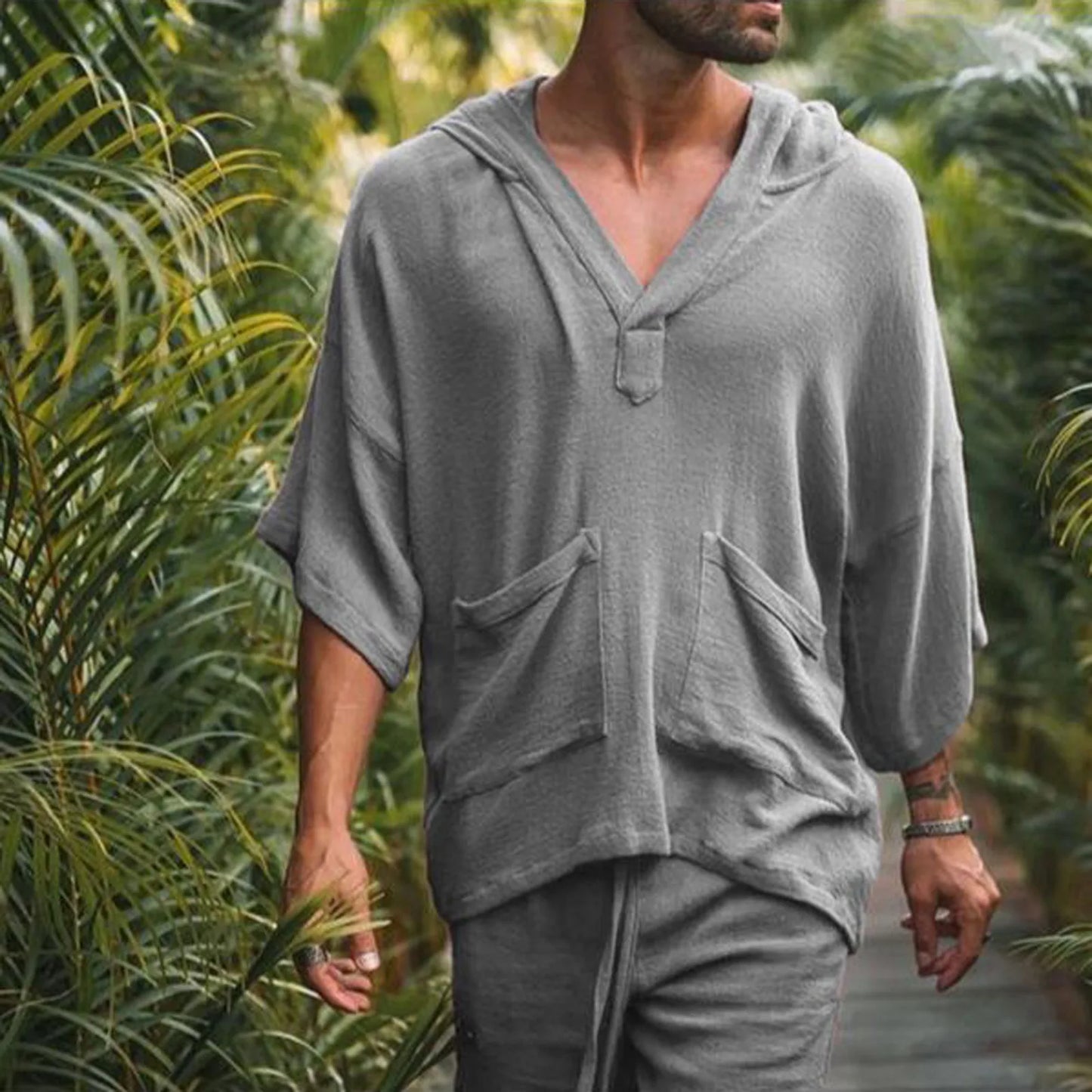 maoxiangshop Europe And The United States New Short Sleeve Shorts Men's Cotton Linen Loose Leisure Suit Holiday Men's Wear