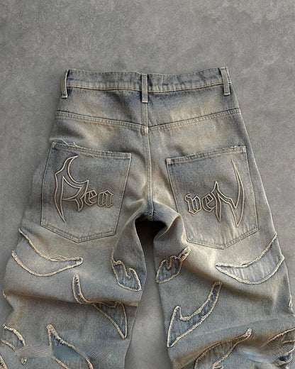 New Hot Selling Ripped Raw Edge Embroidered Denim Trousers Retro Harajuku Baggy Jeans Y2k Men Women Hip Hop Punk Casual Pants