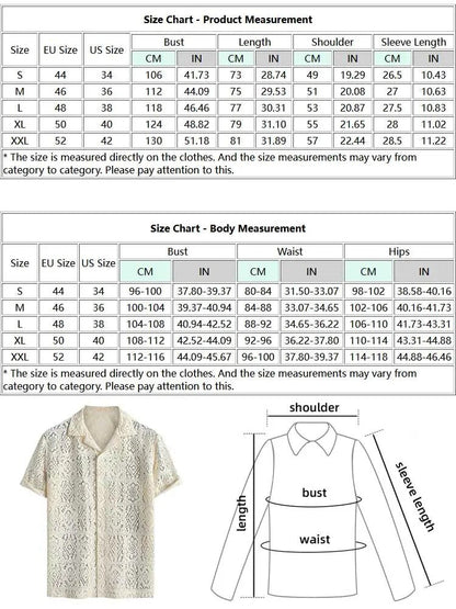 maoxiangshop Hollow Out See-through Men's Shirt Sexy Rose Pattern Short Sleeve Openwork Shirt Summer Streetwear Overshirt Tops Z5094175
