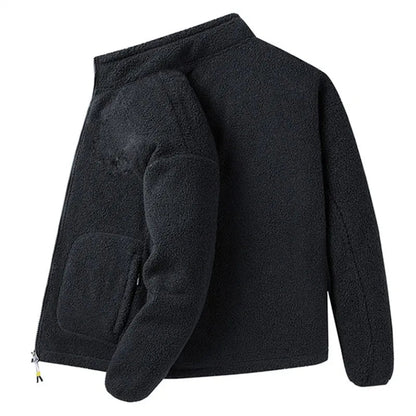maoxiangshop Winter Fleece Jackets Men Solid Color Loose Casual Warm Coat Mens Stand Collar Outerwear Jacket Harajuku Streetwear Plus Size