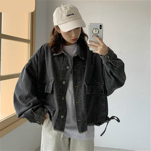 maoxiangshop Basic Jackets Women Spring Chic Denim Harajuku Baggy Youth Female Short Outwear Korean Tassel All-match Preppy Girl Streetwear