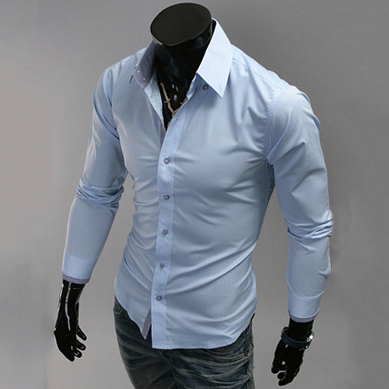 maoxiangshop Mens Casual Shirts Single Breasted Mens Slim Fit Dress Long Sleeve Shirts Soild Male Social Shirts Designer Chemise Homme