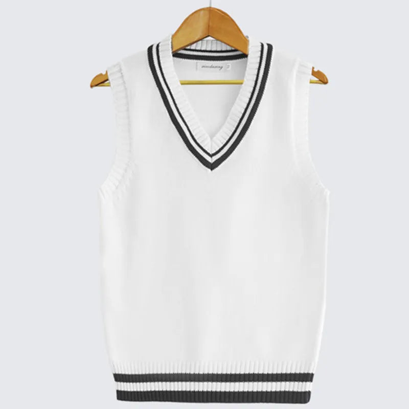 maoxiangshop Men Uniform Vest Fashion V Neck Pullover Boys British Student Sleeveless Waistcoat Tank Tops Sweaters