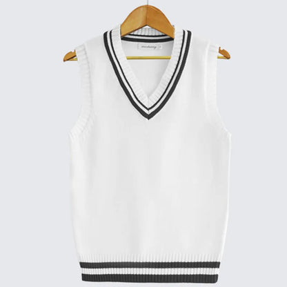 maoxiangshop Men Uniform Vest Fashion V Neck Pullover Boys British Student Sleeveless Waistcoat Tank Tops Sweaters