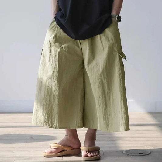 maoxiangshop 2024 Men Wide Leg Pants Elastic Waist Loose Pockets Casual Trousers Men Solid Streetwear Joggers Fashion Cargo Pants