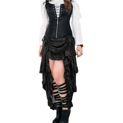 maoxiangshop Women's Retro Skirt Modern Dance Hip Hop Street Dance Performance Dress Halloween Folk Dance Costumes Female Pirate Skirt