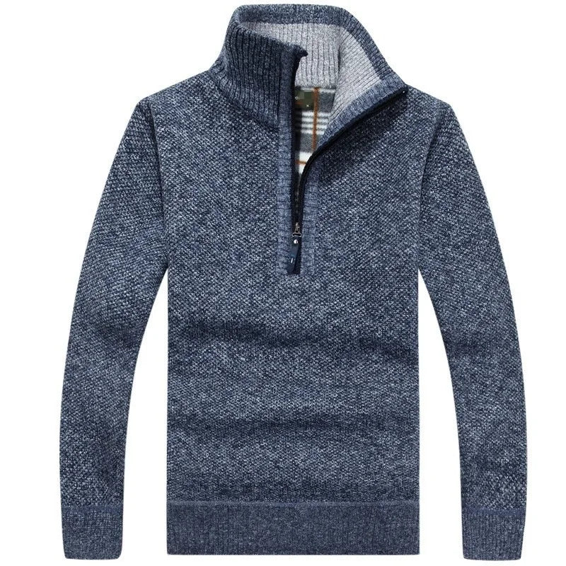 maoxiangshop MEN WINTER OUTFIT Men's Fleece Thicker Sweater Half Zipper Turtleneck Warm Pullover High Quality Male Slim Knitted Wool Sweaters For Spring