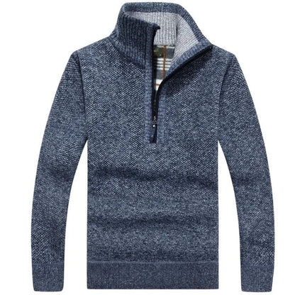 maoxiangshop MEN WINTER OUTFIT Men's Fleece Thicker Sweater Half Zipper Turtleneck Warm Pullover High Quality Male Slim Knitted Wool Sweaters For Spring