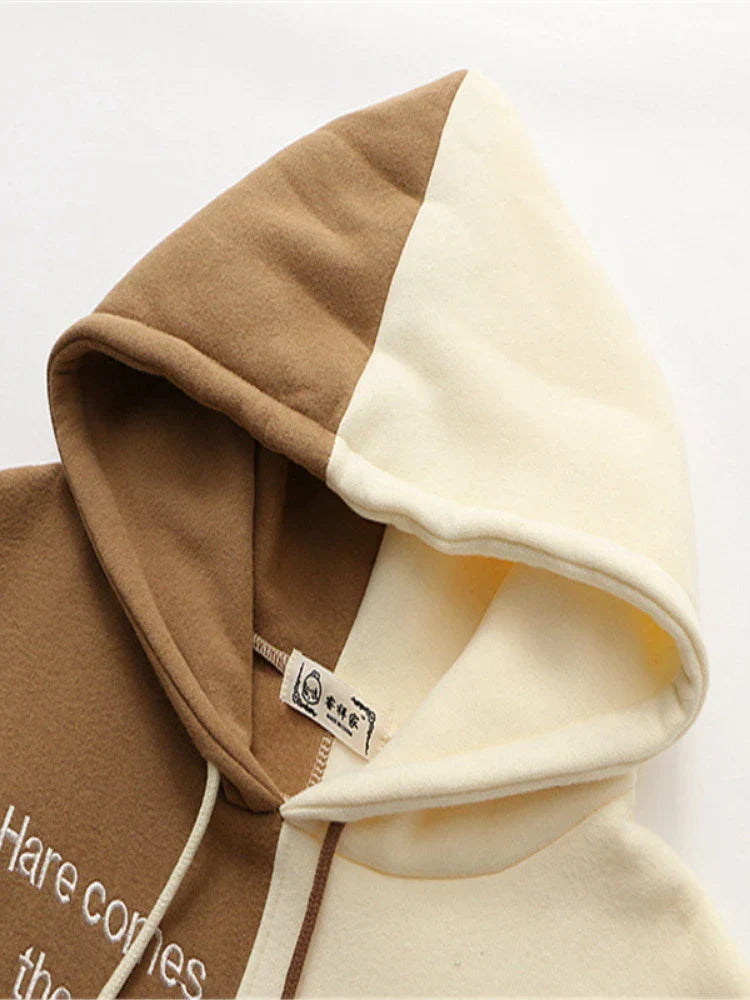 maoxiangshop Fleece Women Hooded Sweatshirt Harajuku Cartoon Print And Letter Embroidery Casual Hoodies Winter Full Sleeve Warm Top
