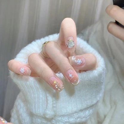 maoxiangshop 24pcs Wearable Pink Press On Fake Nails Tips With Glue false nails design Butterfly Lovely Girl false nails With Wearing Tools
