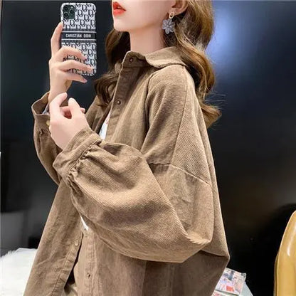 maoxiangshop Long Sleeve Corduroy Fashion Blouse Shirt Autumn Winter Best Selling Product Blouses Women Cardigan Womens Clothing Shirts