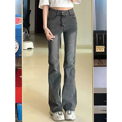 Vintage high waist jeans women skinny flared pants new washed craft horseshoe pants fashionable baggy slouchy trousers