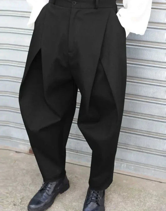 maoxiangshop Fashion Well Fitting Men's Cross Pleated Pants Fashion Casual Hot Sale Male Solid Comfortable High Waist Trousers S-5XL