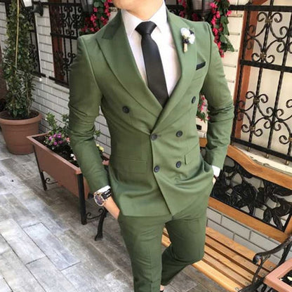 maoxiangshop Slim fit Double Breasted Suit for Men 2 Piece Light Blue Wedding Tuxedo for Groom Peaked Lapel Custom Man Fashion Costume