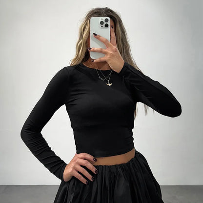 maoxiangshop  -  Woman Skirt Two Pieces Set Tight Backless Twist Crop Top High Waist Bud Skirt Elegant Suit Solid Lady Autumn Fashion New