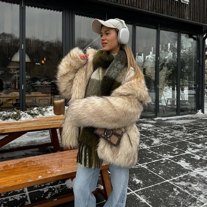 maoxiangshop  -   Luxury Brand Fluffy Faux Fur Jacket Women 2024 Winter Long Thicken Warm Gradient Fox Fur Coat Streetwear Furry Overcoat