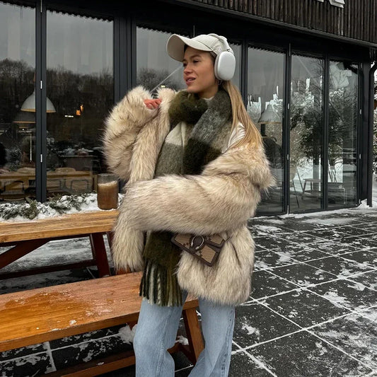 maoxiangshop  -   Luxury Brand Fluffy Faux Fur Jacket Women 2024 Winter Long Thicken Warm Gradient Fox Fur Coat Streetwear Furry Overcoat