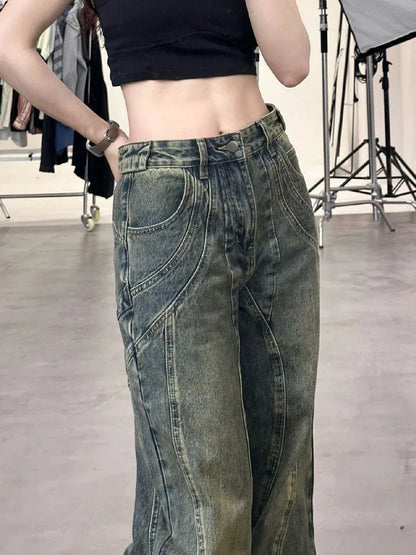 maoxiangshop2 New Design Denim Wide Leg Pants High Waist Fashion Full Length Jeans Show Thin Classical Trousers Korean Retro Trend Streetwear