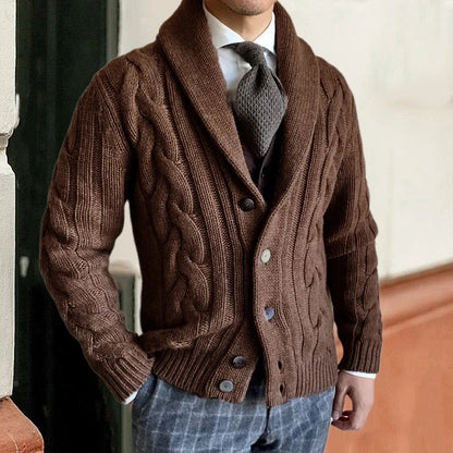maoxiangshop Autumn Winter Warm Sweater Mens Cardigan Knitted Long Sleeve Breasted Collar Jacket Coat Male Casual Fashion Knitwear Clothing