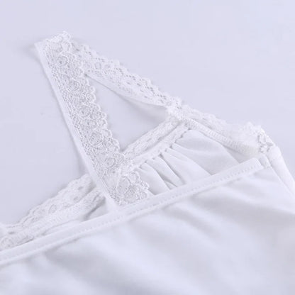 maoxiangshop White Lace Backless Women Sleeveless Tops for Women Clothing Summer Girls Camisoles Lace Cute Cotton Sexy Crop Tops