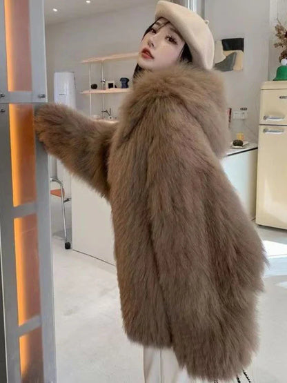 Women's Coat New In Fashion Hooded Solid Color Jacket Elegant Tops Temperament Style Winter Commuting Streetwear Fur Coat Women