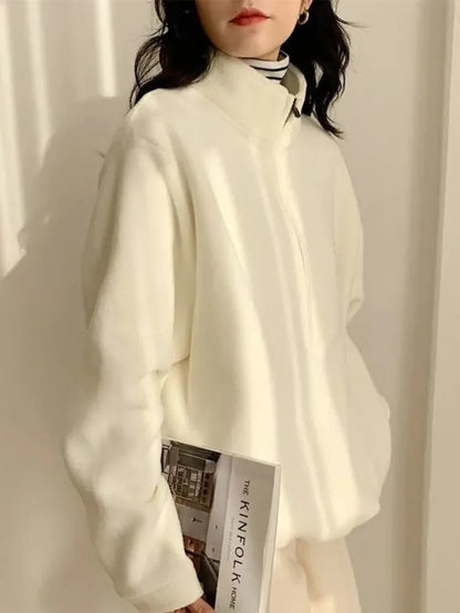 maoxiangshop Korean Warm Fleece Fluffy Zip Hoodies Women Casual Kpop Fashion Plus Velevt Sweatshirt Top 2022 Autumn Winter