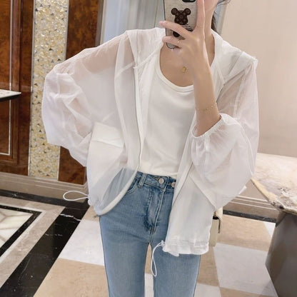 maoxiangshop Jackets Women Batwing Sleeve Soft Fashion Summer All-match Simple Solid Elegant Creativity Sun-proof Ladies Korean Style Retro