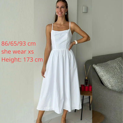 elegant and pretty women's dresses Midi White Vacation Dress Spaghetti Strap Beach Dress A Line Party Dresses