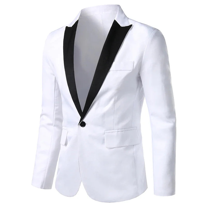 maoxiangshop WELL DRESSED MEN New Arrival Suit Men's Single Button Suits Slim Fit Party Wedding Casual Blazer Black and White Solid Design Collar Blazers